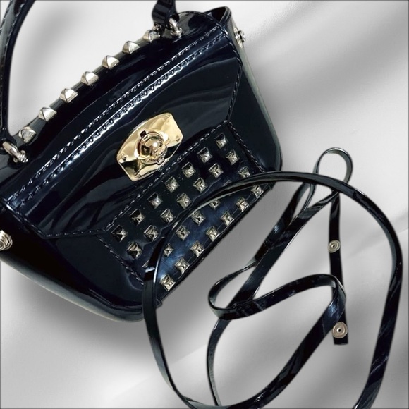Furla Mini Black Patent Leather Studded Crossbody Bag Made in Italy - Picture 9 of 10